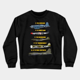 WW2 Warplane Warbirds B-17 P51 Mustang F4U Corsair Crewneck Sweatshirt